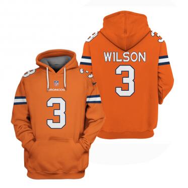 Men's Denver Broncos #3 Russell Wilson Orange Pullover Hoodie Men's Denver Broncos #3 Russell Wilson Orange Pullover Hoodie